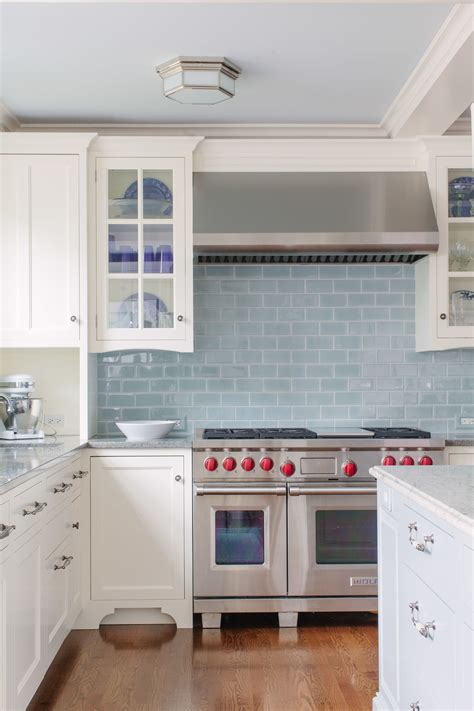 white kitchens with blue backsplash